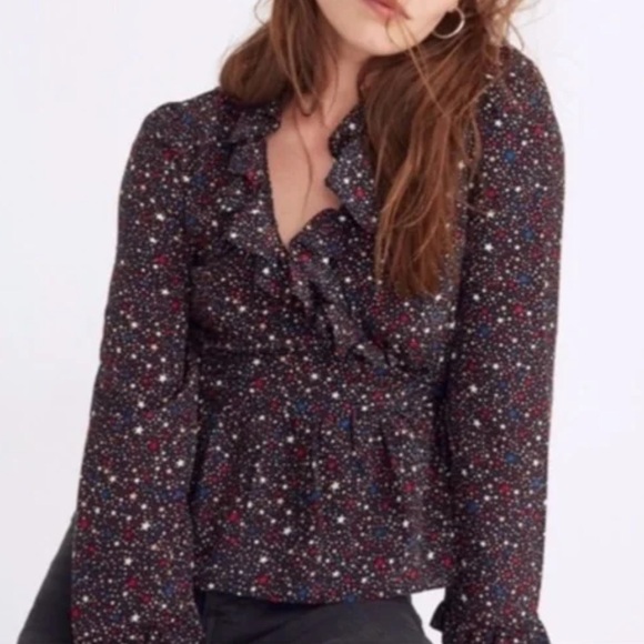 Madewell 100% Silk Ruffle Hem Wrap Blouse M - Picture 5 of 8